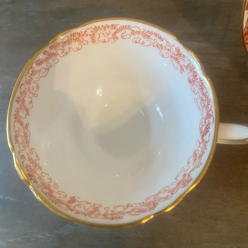 Vintage Royal Crown Derby Red Aves Teacup and Saucer